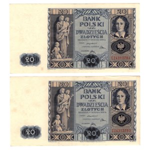 20 zlotých 1936, séria CZ - sada 2 kusov