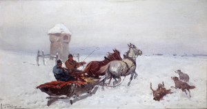 Adam Setkowicz (1875 Kraków - 1945 tamże), Zaprzęg zimą