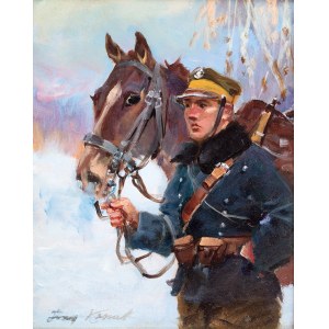Jerzy Kossak (1886 Kraków - 1955 tamże), Ułan z koniem