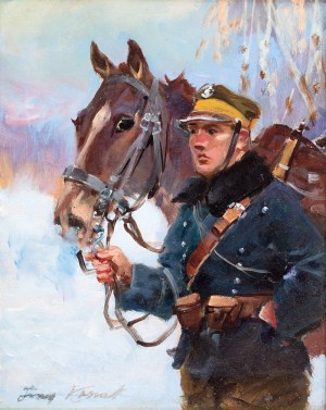 Jerzy Kossak (1886 Kraków - 1955 tamże), Ułan z koniem