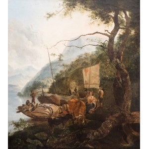 Malarz nieokreślony (XVIII/XIX w.), Pejzaż z łodziami przy brzegu