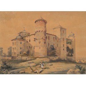 Rudolf Erazm FABIJAŃSKI (1826-1892), Wisnicz - grazing geese in front of the castle (1891)