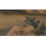 Rudolf Erazm FABIJAŃSKI (1826-1892), Wisnicz - grazing geese in front of the castle (1891)