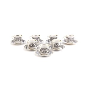 Zestaw filiżanek ze spodkami w stylu zakopiańskim, Zakłady Porcelany Bogucice w Katowicach-Bogucicach