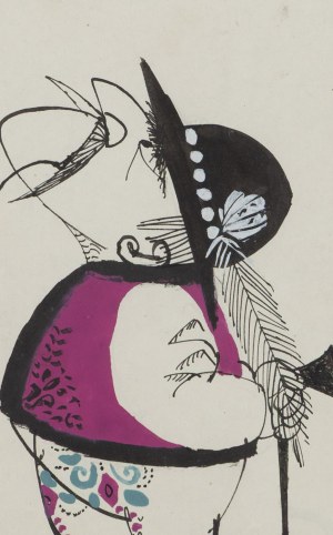 Jerzy Flisak (1930 Warszawa - 2008 Warszawa), Zadumany baca, projekt ilustracji do 