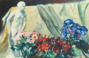 Teodor Grott (1884 Częstochowa - 1972 Kraków), Martwa natura z kwiatami i posążkiem Wenus