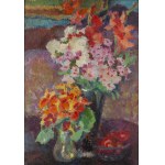 Stanisław Dąbrowski (1882 Albertyn - 1943 Warszawa), Martwa natura z nasturacjami, mieczykami i czereśniami
