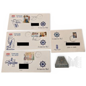PRL Zestaw 4 Kopert Plus Matryca Pieczątka Seamen's Mail Australia Ro-Ro Service Sydney-Wrocław 1986