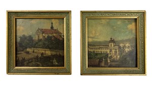 Bernardo Bellotto (Canaletto) [1721-1780] - Dwa Małe Obrazki “Ul. Senatorska z kościołem Reformatorów w Warszawie” i “Widok Pałacu w Wilanowie”, Kopie Drukowane