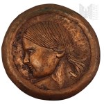 PRL(?) Copper Poster Profile Woman Girl Metalwork?