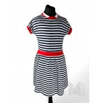 Navy Blue Striped Dress with Red Drawstrings, Size 10 Vintage