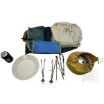 PRL - Plastic Tourist Cosmetic Bag Organizer, Water Thermofor with Hanging Funnel, Tourist Hooks, Tourist Menagerie, Tourist Refrigerator, and Plastic Plates