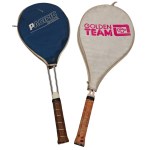 Set of 2 Golden Team Pacific Sports Aluminum Tennis Rackets with Covers.