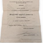 II RP Diploma of Award Bronze Cross of Merit - Award to a Woman - Piastow, Warsaw.