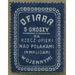 15 Fundraising Stamp Sacrifice of 5 groszy for the Care of Polish War Veterans, navy blue and white print