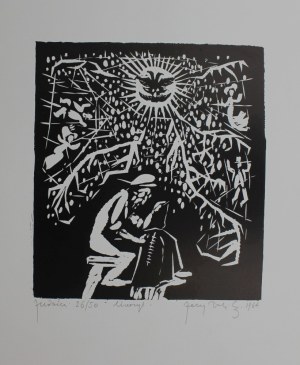 Jerzy Duda-Gracz, Zaczarowany krawiec z cyklu „Judaica”(1964, odbitka późniejsza)
