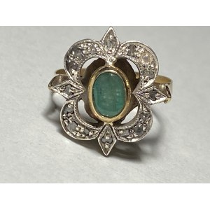 Ring with green gemstone and diamonds, 20th century.