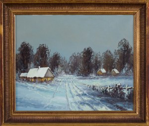 Wiktor Korecki (1890 Kamieniec Podolski - 1980 Milanówek), Pejzaż zimowy z chatami