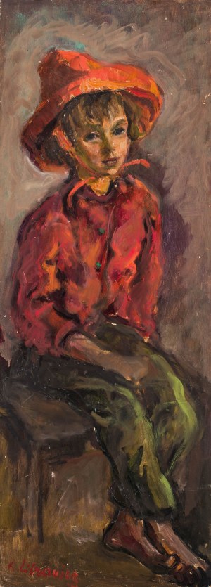 Katarzyna Librowicz (1912 Warszawa - 1991 Paryż), Portret chłopca w czerwonym kapeluszu