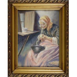 Józefa Maria JÓZEFOWICZ (1900), STARUSZKA OBIERAJĄCA ZIEMNIAKA