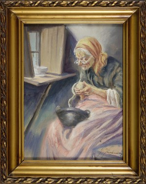 Józefa Maria JÓZEFOWICZ (1900), STARUSZKA OBIERAJĄCA ZIEMNIAKA