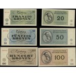 ghetto Teresin, Czech Republic, set: 1, 2, 5, 10, 20, 50 and 100 crowns, 1.01.1943