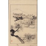 Utagawa Toyohiro, Landscape with pine trees and temple buildings, woodcut from the series Twelve Views of Mount Fuji