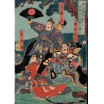 Hasegawa Sanemasa, Musha-e woodcut with depiction of warriors, 19th century