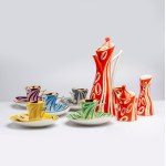 Ada Chmiel (b. 1941), Coffee set, "Kakadu" pattern, Wytwórnia Wyrobów Ceramicznych "Steatyt", Katowice, l 1960s.