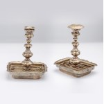 Pair of cigar candlesticks, Józef Fraget Silver and Plated Products Factory, Warsaw, circa mid-19th century.