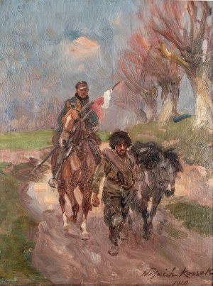Wojciech Kossak (1856 Paryż - 1942 Kraków), Ułan prowadzi bolszewika, 1920 r.