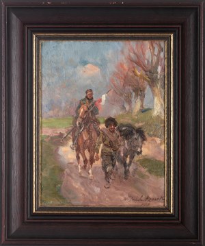 Wojciech Kossak (1856 Paryż - 1942 Kraków), Ułan prowadzi bolszewika, 1920 r.