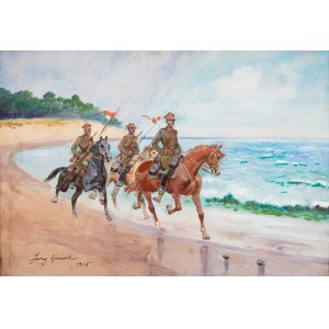 Jerzy Kossak (1886 Kraków - 1955 there), Lancer patrol over the Baltic Sea, 1945.