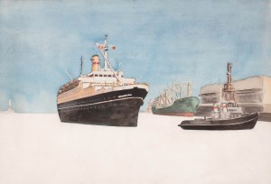 Władysław Serafin (1905 Kraków - 1988 tamże), Tss Stefan Batory wpływający do portu w Gdyni