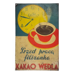 II RP Varsovie - Panneau publicitaire Wedel Cocoa - Before work cup Café, horloge