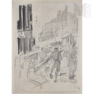 Author unknown, W.S. 20th c. Poland, Street scene ?with figures of Warsaw Insurgents?