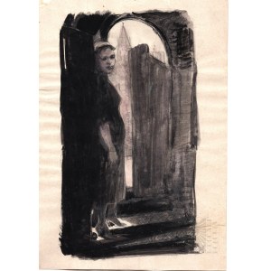 Author unknown, W.S. Poland mid-20th century, Woman standing in gate