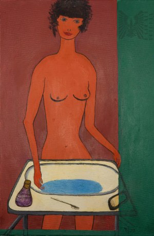 Krzysztof Kulicki Kulwietis [1938-2026]: Łazienka dla młodej, Polska, ?2012? r. Akt Kobiecy , Erotyk, Art Brut,