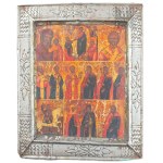 Russia(?) 19th century Multipole icon with saints and hagiographic scenes (with basma cover)