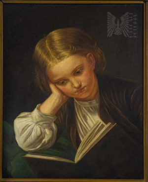 Wojciech Gerson [1831-1901] „Dziewczynka z Książką”, Polska XIX w.