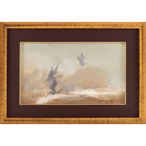 Daniel Pielucha, Grues au coucher du soleil, 2018