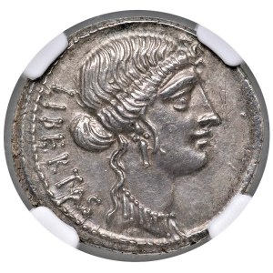 Roman coins Republic - Junia - M. Junius Brutus - Denarius (54 BC) Head of Lib...