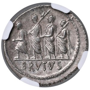Roman coins Republic - Junia - M. Junius Brutus - Denarius (54 BC) Head of Lib...