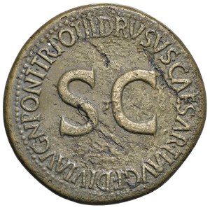 Roman coins Empire - Tiberius (14-37) Sestertius - Two crossed cornucopias w...