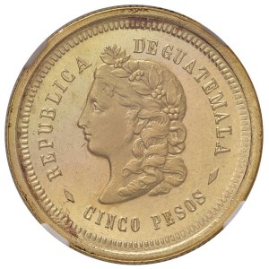 Foreign coins - GUATEMALA 5 Pesos 1874 - KM 198 AU In slab NGC MS 65 co...