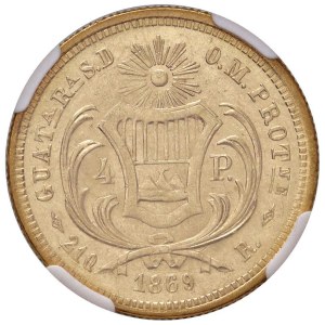 Foreign coins - GUATEMALA 4 Pesos 1869 - Fr. 43 AU In slab NGC AU 58 31...