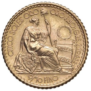 Foreign coins - PERU 5 Soles 1956 - KM 235 AU (g 2,33) 4.510 pezzi coni...