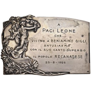 Cities medals - RECANATI Plaque uniface 1926 Honor Paci Leone and B...