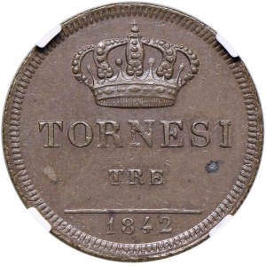 Italian coins - NAPOLI Ferdinando II (1830-1859) 3 Tornesi 1842 - Magli...