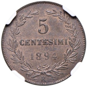 Italian coins - SAN MARINO 5 Centesimi 1894 - Gig. 39 CU In slab NGC MS...